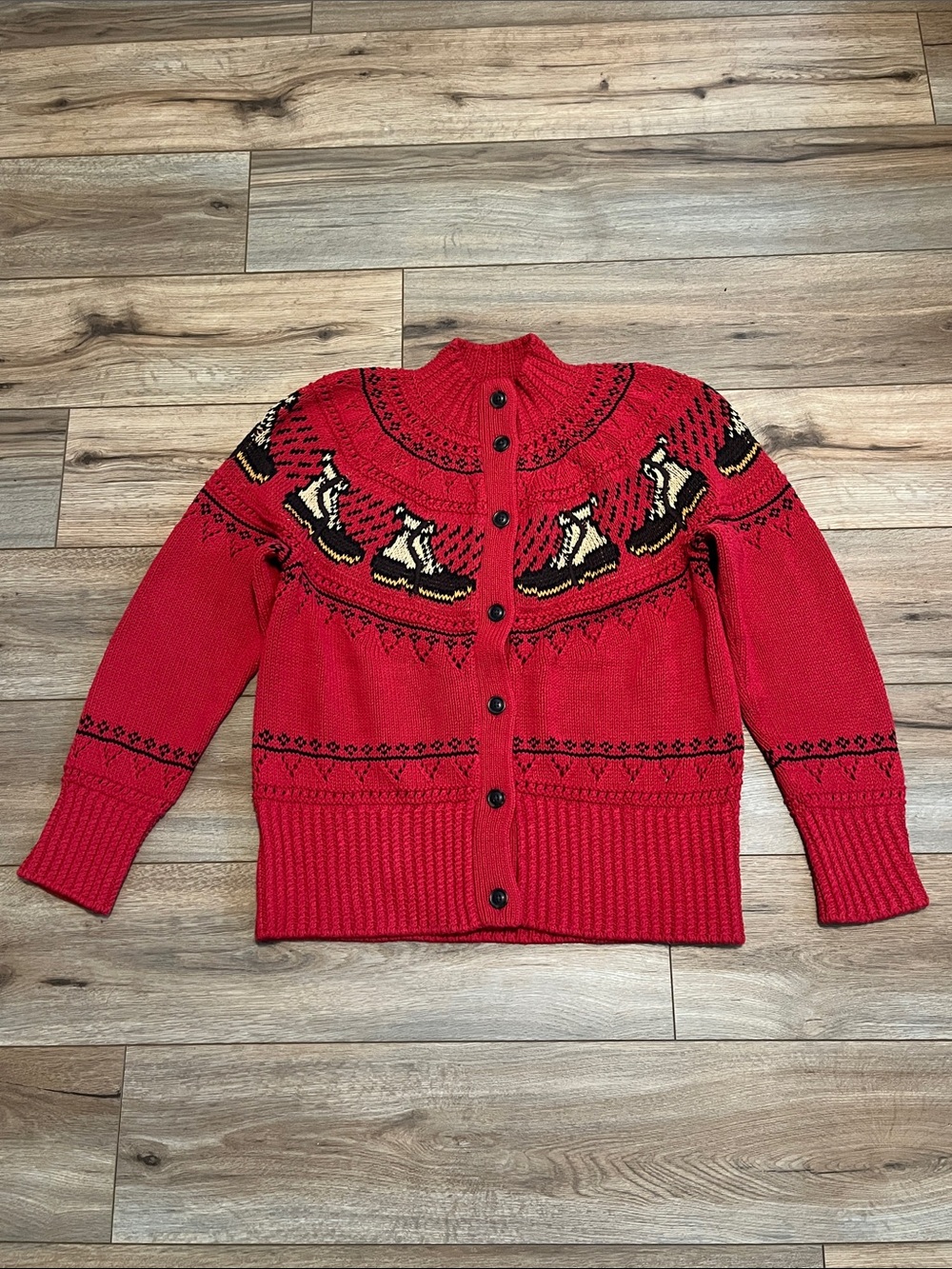 L.L.Bean Signature Nordic Cotton Cardigan Sweater Red Duck Boot Women’s Large